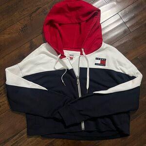 Tommy Hilfiger Red and White Zip-Up Hoodie